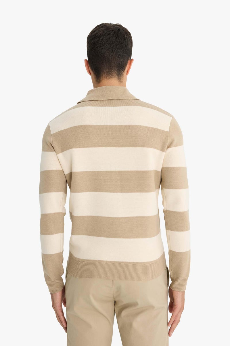 DeFacto Beige Man Standard Fit Polo Collar Knitwear Pullover Casual - Image 4